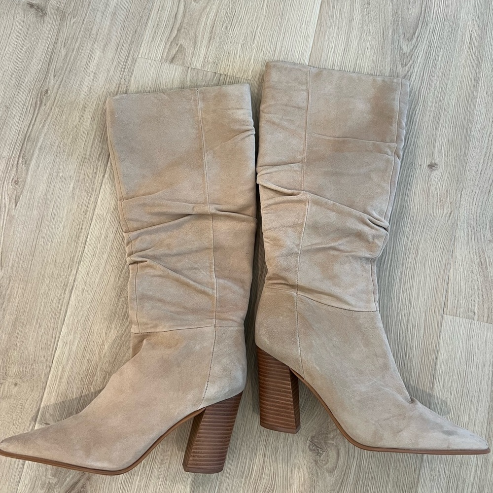 Vince Camuto Tan Heeled Boots with Suede Finish
